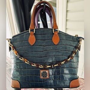 Dooney & Bourke Denison Domed Exotic Croco Embossed Dark Teal Satchel w/crossbod